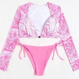 fluid pattern tie side bikini swimsuit